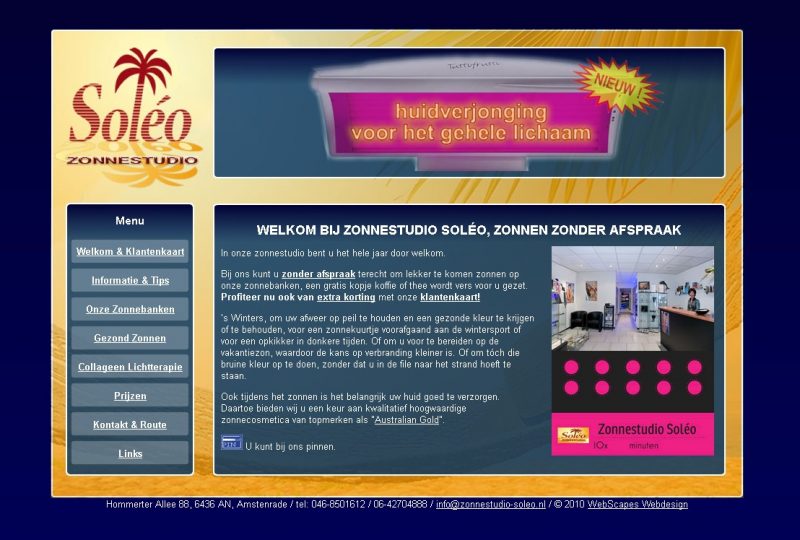 Website voor Zonnestudio Soléo te Amstenrade