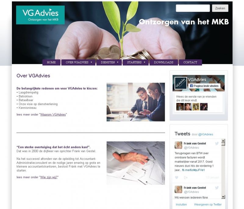 Website www.vgadvies.nl redesign voor VGAdvies