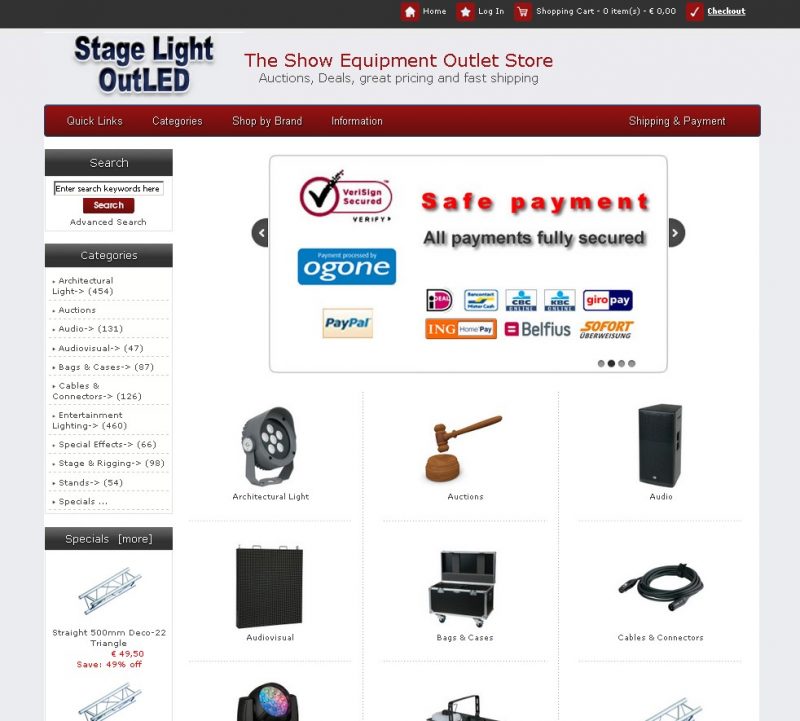 Webshop "www.StageLightOutLED.com" voor Highlite International BV