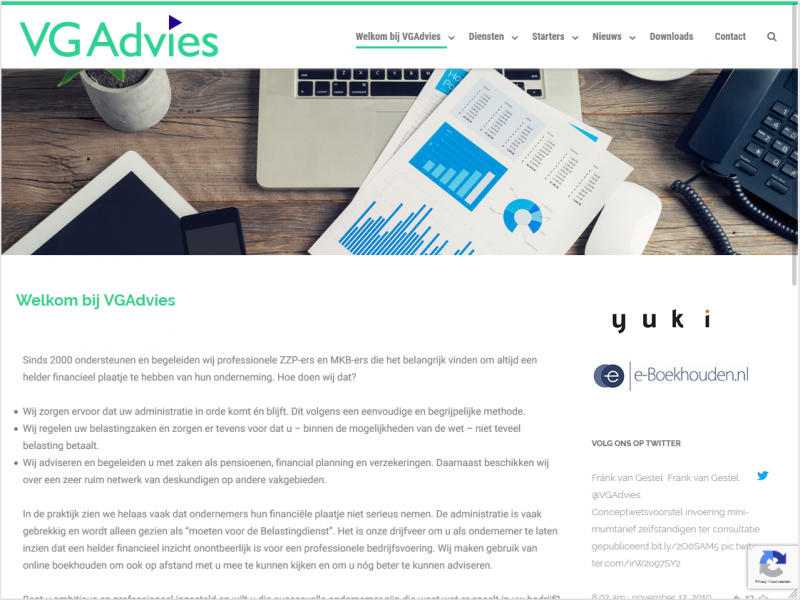 Website voor VG Advies, financiële en administratieve ondersteuning voor het MKB